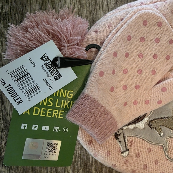 NWT John Deere Toddler Pink Horse Knit Hat and Mittens Set - Picture 2 of 3